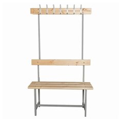 Скамья с вешалкой, спинкой "СВТ 4", 1765х1000х395 мм, 7 крючков, каркас металлический серый, сиденье дерево, 1 шт. ТИТАН