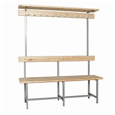 Скамья с вешалкой, спинкой и полкой "СВТ 9", 1760х2000х395 мм, 14 крючков, каркас металлический серый, сиденье дерево, 1 шт. ТИТАН