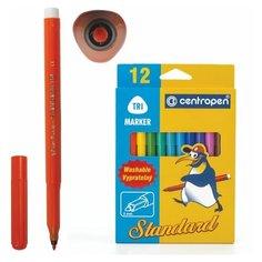 Фломастеры 12 ЦВЕТОВ CENTROPEN "Standart", трехгранные, смываемые, вентилируемый колпачок, 2550/12KK, 7 2550 1201, 2 шт.