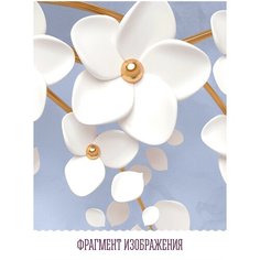 Фотообои Красивое золотое 3D дерево с белыми цветами на голубом фоне/ Красивые уютные обои на стену в интерьер комнаты/ 3Д расширяющие пространство/ На кухню в спальню детскую зал гостиную прихожую/ размер 300х270см/ Флизелиновые