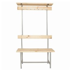 Скамья с вешалкой, спинкой и полкой "СВТ 7", 1760х1000х395 мм, 7 крючков, каркас металлический серый, сиденье дерево, 1 шт. ТИТАН