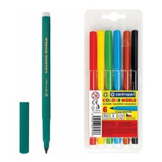 Фломастеры 6 ЦВЕТОВ CENTROPEN "Colour World", круглые, смываемые, вентилируемый колпачок, 7550/6TP, 7 7550 0684, 3 шт.
