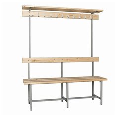 Скамья с вешалкой, спинкой и полкой "СВТ 8", 1760х1500х395 мм, 10 крючков, каркас металлический серый, сиденье дерево, 1 шт. ТИТАН