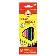 Карандаши цветные KOH-I-NOOR "Triocolor", 18 цветов, трехгранные, грифель 3,2 мм, европодвес, 3133018004KSRU, 1 шт.