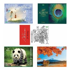 Альбом для рисования, А4, 32 листа, скоба, обложка картон, HATBER "ECO", 205х290 мм, Ассорти (5 видов), 32А4C, 6 шт.