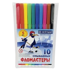 Фломастеры 10 ЦВЕТОВ CENTROPEN "Пингвины", смываемые, вентилируемый колпачок, 7790/10ET, 7 7790 1086, 2 шт.
