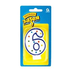 Праздничная свеча цифра "6" высотой 7,6 см, 5 шт. Веселая Затея