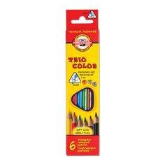 Карандаши цветные 6 ЦВЕТОВ KOH-I-NOOR "Triocolor", трехгранные, грифель 3,2 мм, европодвес, 3131/6, 3131006004KSRV, 2 шт.