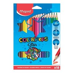 Карандаши цветные MAPED (Франция) "ColorPeps Star", 18 цветов, трехгранные, заточенные, европодвес, 183218, 1 шт.