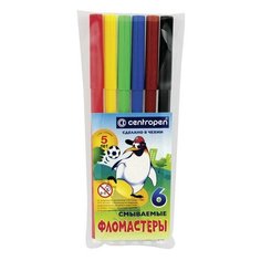 Фломастеры 6 ЦВЕТОВ CENTROPEN "Пингвины", смываемые, вентилируемый колпачок, 7790/6ET, 7 7790 0686, 3 шт.