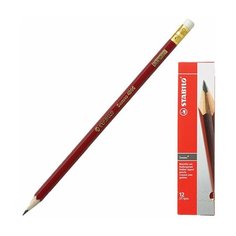 Карандаш чернографитный STABILO, 1 шт., "Swano", HB, с резинкой, корпус красный, заточенный, 4906/HB, 9 шт.