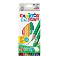 Карандаши цветные стираемые с резинкой CARIOCA "Erasable", 12 цветов, пластик, шестигранные, заточенные, 42897, 2 шт.