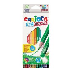 Карандаши цветные стираемые с резинкой CARIOCA "Erasable", 12 цветов, пластик, шестигранные, заточенные, 42897, 2 шт.