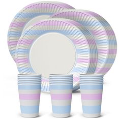 Набор для праздника "Пастель" №1 (3 упаковки тарелок и 3 упаковки стаканов) ND Play