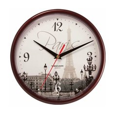 Часы настенные TROYKA 91931927, круг, с рисунком "Paris", коричневая рамка, 23х23х4 см, 1 шт. Тройка