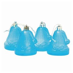 Украшения елочные подвесные "Колокольчики", НАБОР 4 шт., 6,5 см, пластик, полупрозрачные, голубые, 59598, 2 шт. Веселый хоровод