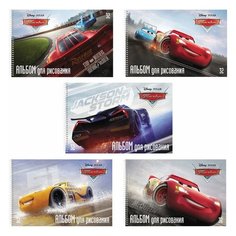 Альбом для рисования А4, 32 листа, спираль, обложка картон, HATBER, 205х300 мм, "Тачки-DISNEY" (5 видов), 32А4Всп, 4 шт.