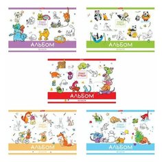 Альбом для рисования, А4, 32 листа, скоба, обложка картон, HATBER,205х290 мм, "Забавные истории", 32А4В, A239209, 5 шт.