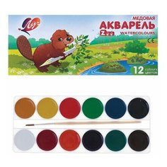 Краски акварельные ЛУЧ "Zoo", 12 цветов, медовые, с кистью, картонная коробка, 22С1416-08, 5 шт.