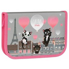 Пенал TIGER FAMILY 1 отделение, 1 откидная планка, ткань, "Think Pink In Paris", 20х14х4 см, 270246, 1 шт.