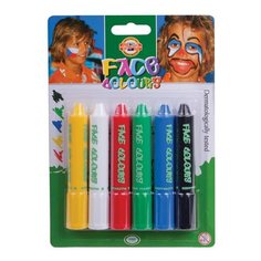 Грим для лица KOH-I-NOOR, 6 цветов (белый, желтый, красный, синий, зеленый, черный), блистер с европодвесом, 4610006001BL, 1 шт.