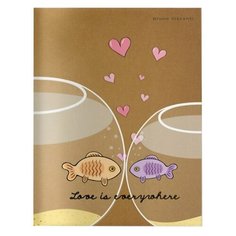 Тетрадь ЕВРО А5 40 л. BRUNO VISCONTI сшивка, клетка, выборочный лак, бежевая бумага 70 г/м, "FISH LOVE", 7-40-088, 3 шт.