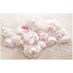 Фотообои флизелиновые Топ Фотообои Белые нежные пионы на кирпичном фоне 200х129 (ШхВ) белый/розовый/светло-коричневый/светло-розовый/темно-бежевый