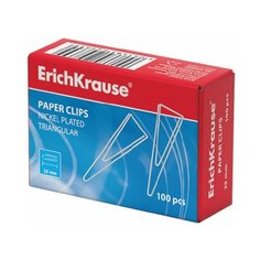 Скрепки ERICH KRAUSE, 25 мм, металлические, треугольные, 100 штук, в картонной коробке, 24869, 5 шт.
