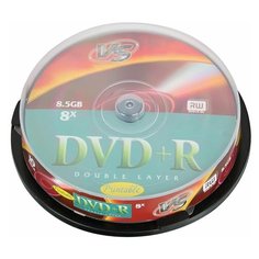 Диски DVD+R VS 8,5 Gb 8x, КОМПЛЕКТ 10 шт., Cake Box, двухслойный, VSDVDPRDLCB1002, 1 шт.