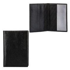 Обложка для паспорта FABULA "Estet", натуральная кожа, тиснение "Passport", черная, O.3.MN, 1 шт.