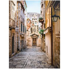 Фотообои флизелиновые Топ Фотообои Улочка старого города, Хорватия 200х270 (ШхВ) коричневый/серо-коричневый/темно-серый/светло-оранжевый/темно-бежевый