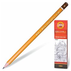 Карандаш чернографитный KOH-I-NOOR 1500, 1 шт., H, без резинки, корпус желтый, заточенный, 150000H01170RU, 7 шт.