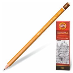 Карандаш чернографитный KOH-I-NOOR 1500, 1 шт., 6B, без резинки, корпус желтый, заточенный, 150006B01170RU, 7 шт.