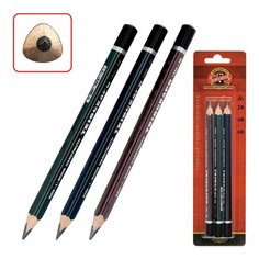 Карандаши чернографитные утолщенные KOH-I-NOOR, НАБОР 3 шт.,"Triograph", 2В, 4B, 6B, трехгранные, 1835003001BL, 2 шт.