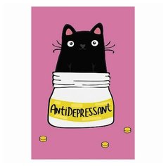 Блокнот с гелевой обложкой МАЛЫЙ ФОРМАТ (110х145 мм) А6, 56 л., скоба, CENTRUM, Кот-Антидепрессант, 84235, 3 шт.