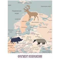 Фотообои флизелиновые Топ Фотообои Карта путешественника в детскую комнату 300х180 (ШхВ) бежевый/бирюзовый/светло-коричневый/темно-бежевый/персиковый