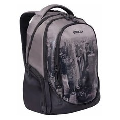 Рюкзак GRIZZLY молодежный, 3 отделения, черный/серый, "Megapolis", 44x28x23 см, RU-037-4/2, 1 шт.