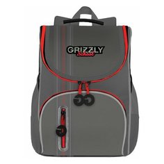 Ранец GRIZZLY школьный, анатомическая спинка, на ножках, для мальчиков, серый, 33х25х13 см, RAm-185-2/3, 1 шт.