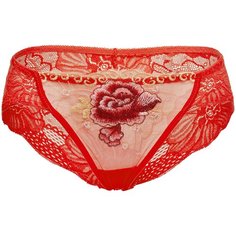 Le Cabaret Трусы слипы низкой посадки с вышивкой и кружевами Арелия, размер 40-46, ярко-красный/темно-бордовый