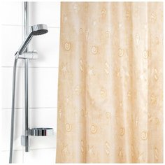 1499-1 Штора для ванной комнаты 180х180см Ракушки бежевые полиэстер Вилина