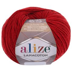 Пряжа Alize Lanacoton 50г 160м (26% шерсть, 26% хлопок, 48% акрил) (56 красный) 10 шт