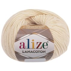 Пряжа Alize Lanacoton 50г 160м (26% шерсть, 26% хлопок, 48% акрил) (1 кремовый) 10 шт