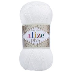 Пряжа ALIZE Diva 100гр. 350м. (100% микрофибра) ТУ (55 белый) 5 шт