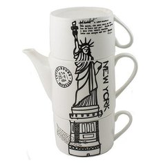 Чайник с двумя кружками "Нью-Йорк", фарфор Эврика