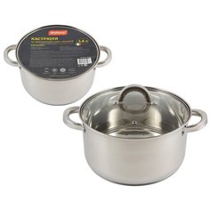 КАСТРЮЛЯ НЕРЖАВ. "MEDIANO" 5,8 Л СТЕКЛ. КРЫШКА, 24*13,5 СМ (1/6) "MALLONY"