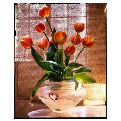 Рыжий кот Картина по номерам "Тюльпаны в прозрачной вазе" 40х50 см (Х-3686)