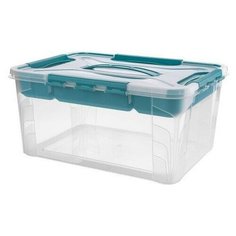 Econova Ящик универсальный с замками, ручкой и вставкой-органайзером Grand Box 15.3 л голубой
