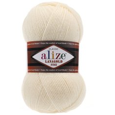 Пряжа ALIZE Lanagold fine 100 гр. 390м (49%шерсть, 51% акрил) (01 кремовый) 5 шт