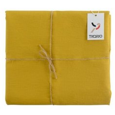 Скатерть на стол из умягченного льна с декоративной обработкой горчичного цвета essential, 143х143 TK18-TC0014 Tkano