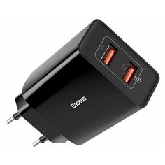 Сетевое зарядное устройство быстрое QC 3.0 2xUSB Baseus Speed Mini QC Dual U 18W - Черное (CCFS-V01)